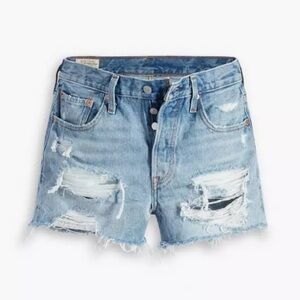 Levi’s 501 High Waist Distressed Ripped Button-fly Jean Denim Shorts Size 27